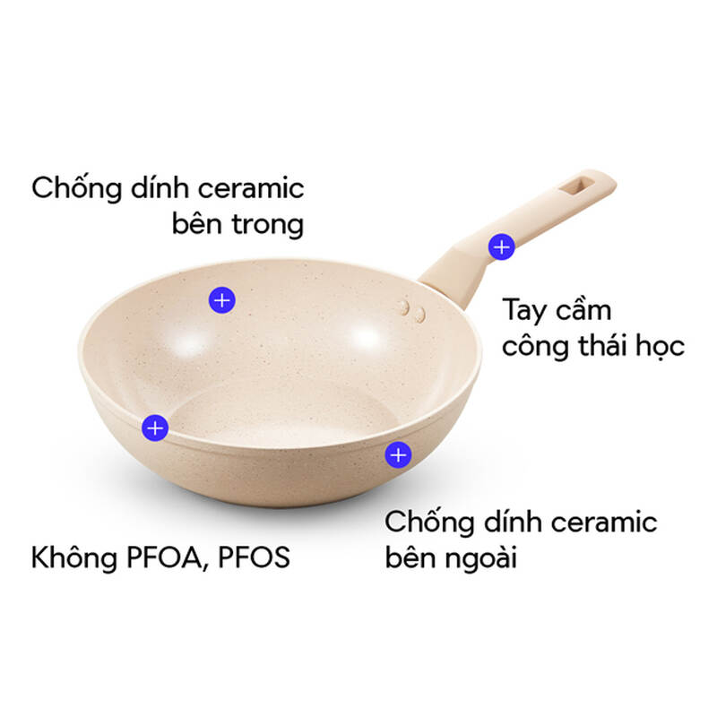 Chảo nh&ocirc;m chống d&iacute;nh phủ ceramic LocknLock Marble Ceramic IH CAF / CAW 20/24/26/28 d&ugrave;ng được bếp từ - M&agrave;u be image number null